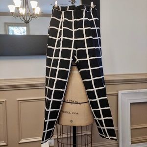 High waisted windowpane pleated cigarette pant